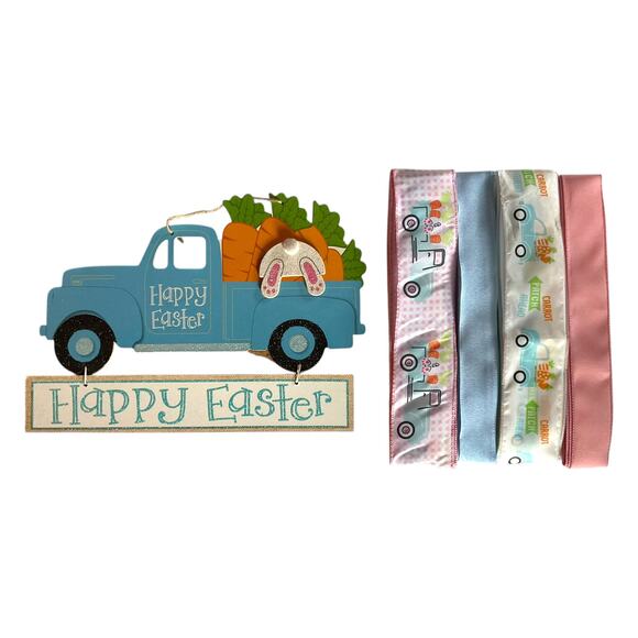 DIY Easter Truck Wreath Making Kit, Spring Sign & Pink Gingham Ribbon Bundle Set - Picture 4 of 5